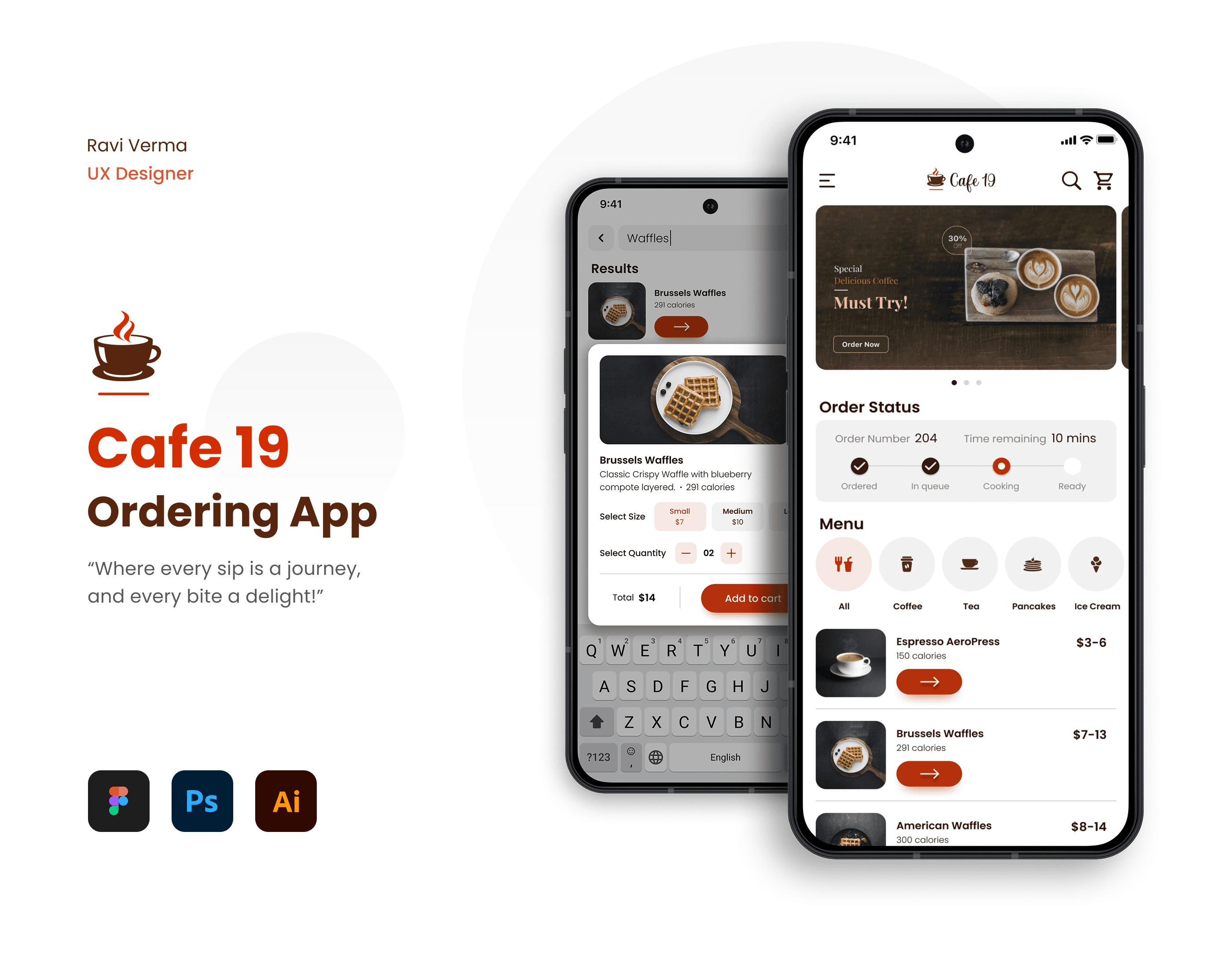 Cafe 19 mobile screens