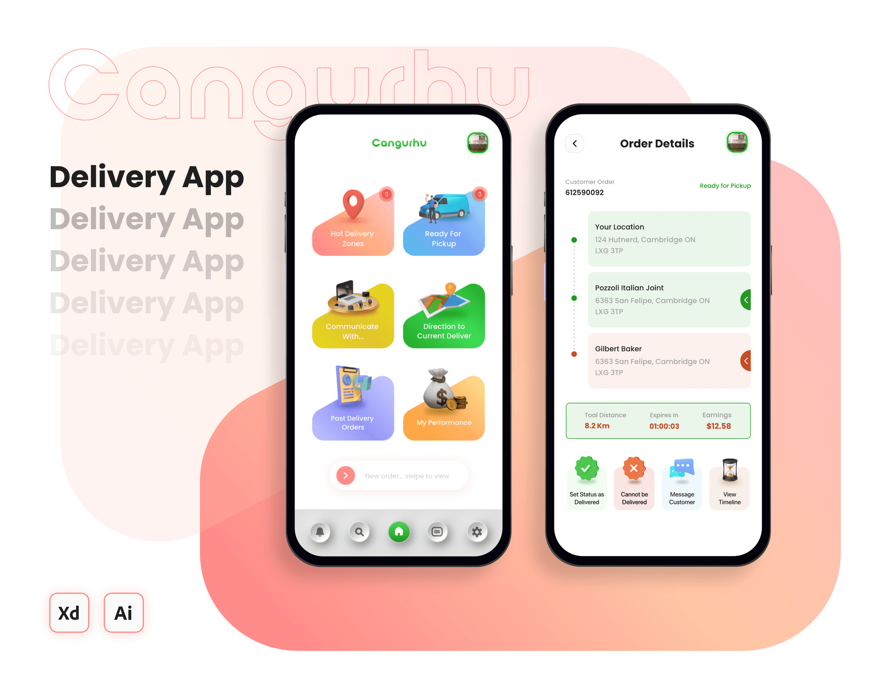 Cangurhu mobile screens and flows