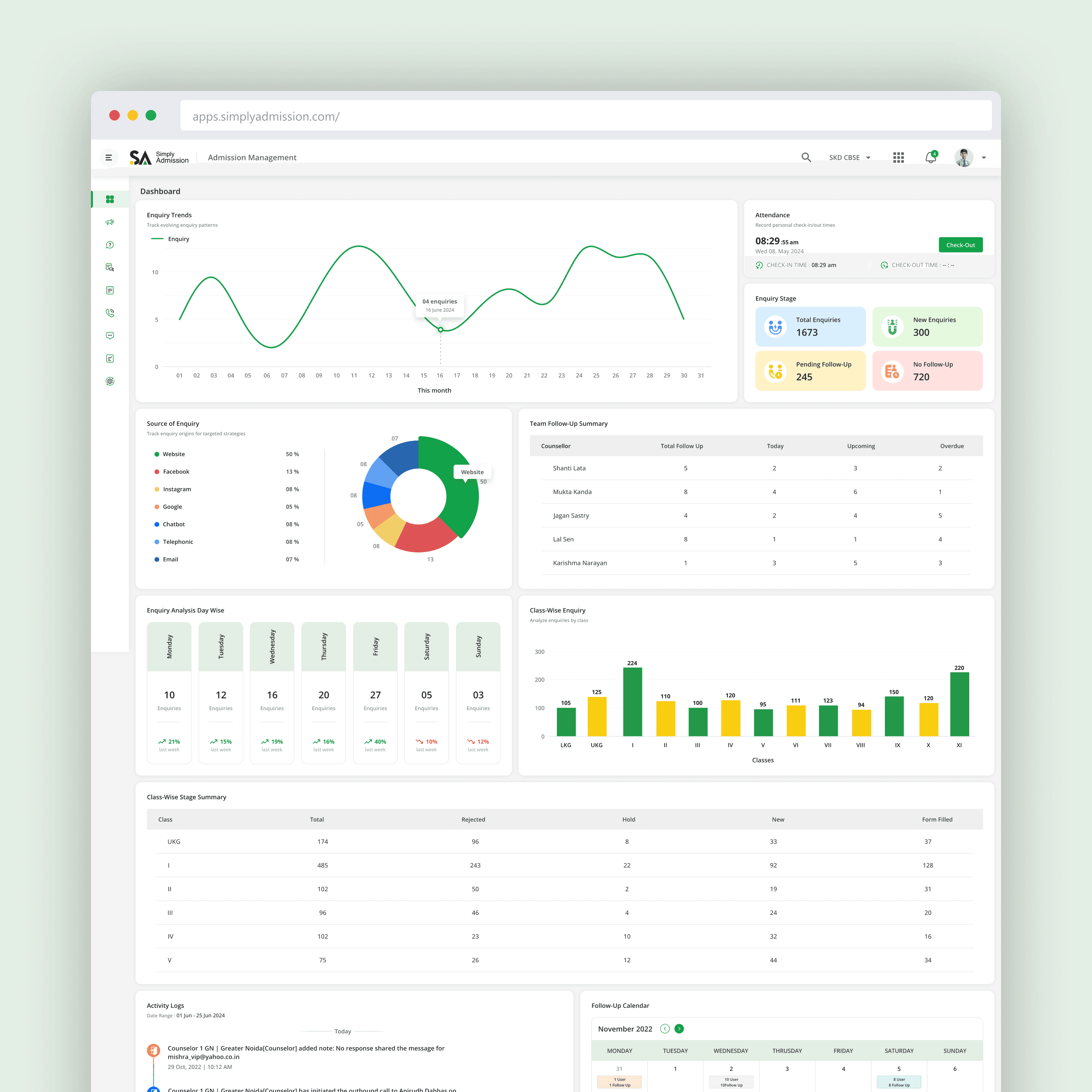 Simply Admission SaaS CRM Preview